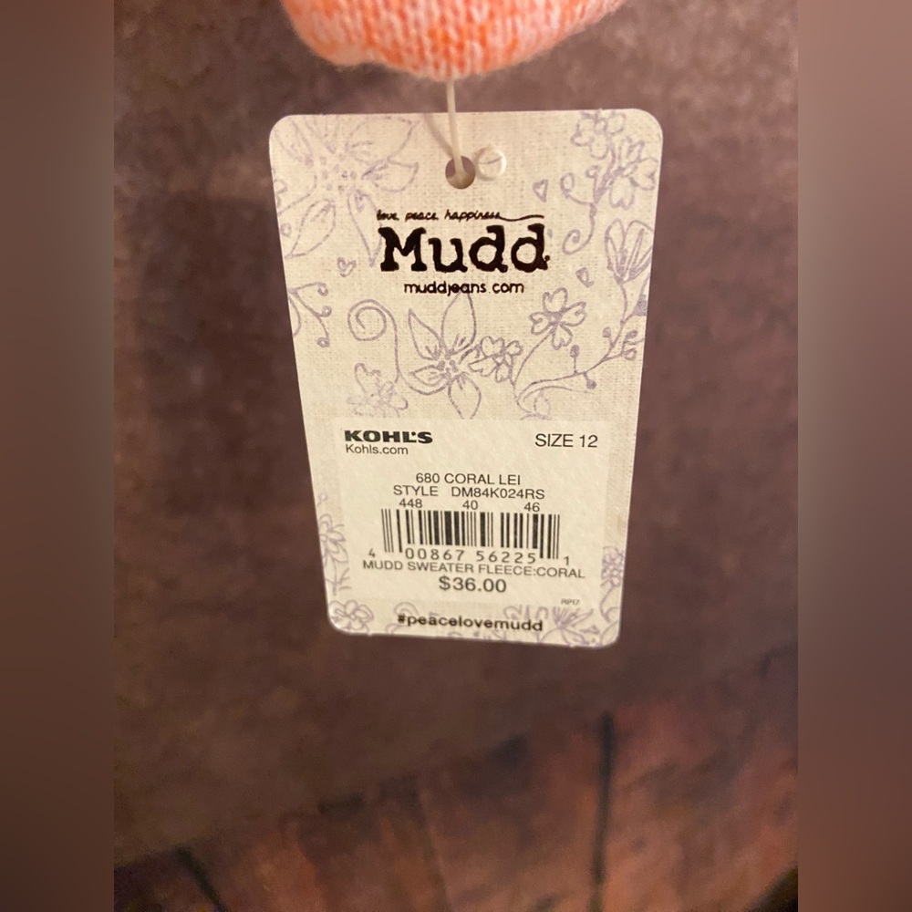 Girls Mudd Pullover Hoodie-Sherpa lined hood-Peach Sorbet-Girls Size L (12)-NWT! - Picture 5 of 5